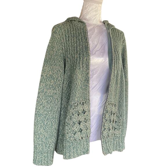 Y2K Cabelas Yoyo Turquoise Green Crochet Hood Full Zip Knit Sweater Size 2XL - Picture 3 of 16